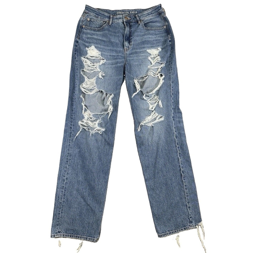 American Eagle Ripped Highest Rise 90's Boyfriend Jeans 12 X-Long Distressed